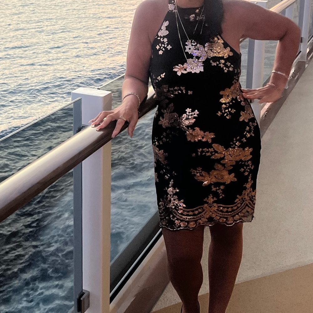 Elegant Black and Gold Floral Dress